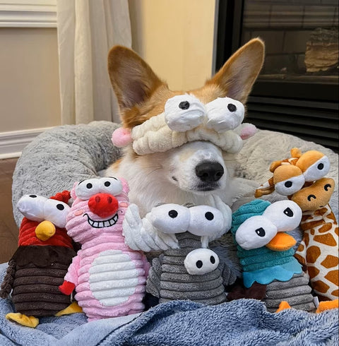 Nocciola Zoo Series with Strange Squeaky 5 Different Funny Sounds Dog Plush Toy, 5 count